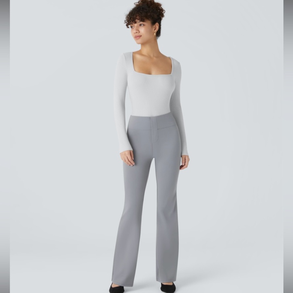HALARA Grey Square Neck Bodysuit